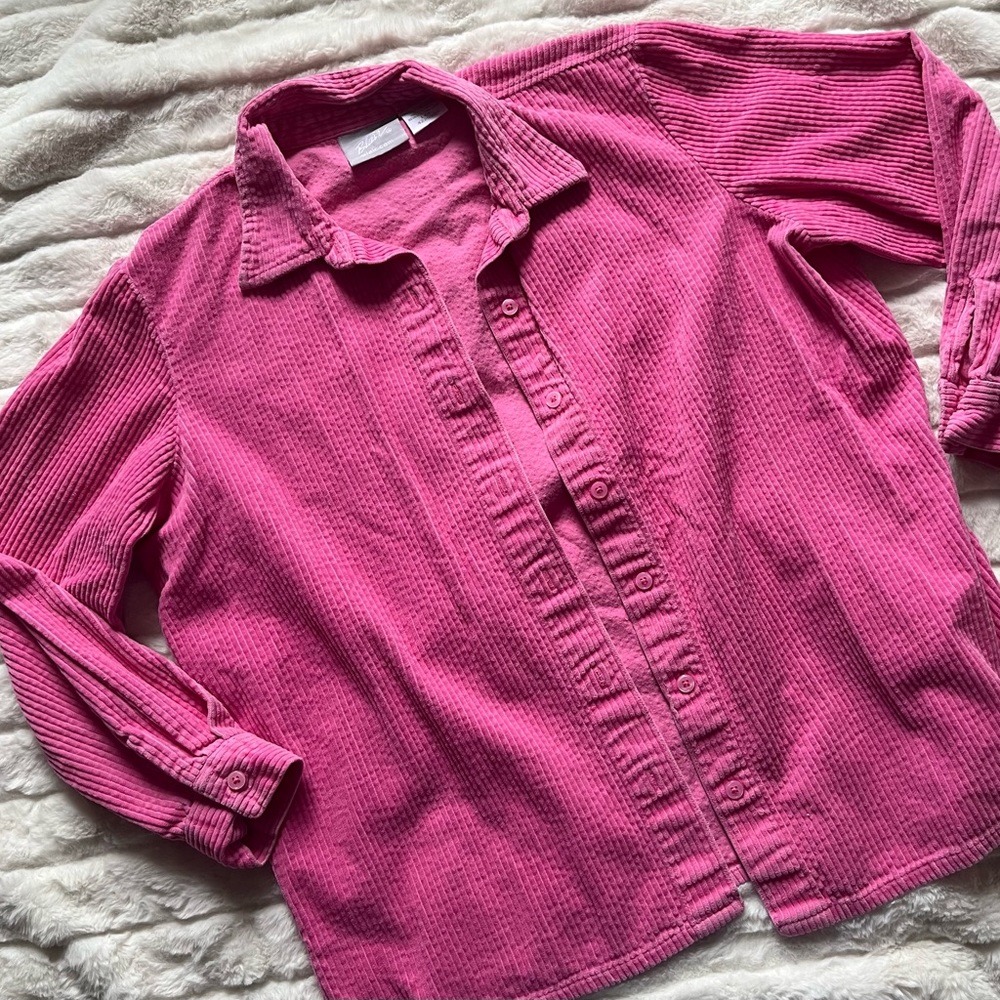 Vintage bubblegum pink cord corduroy Shacket button up shirt Blair
